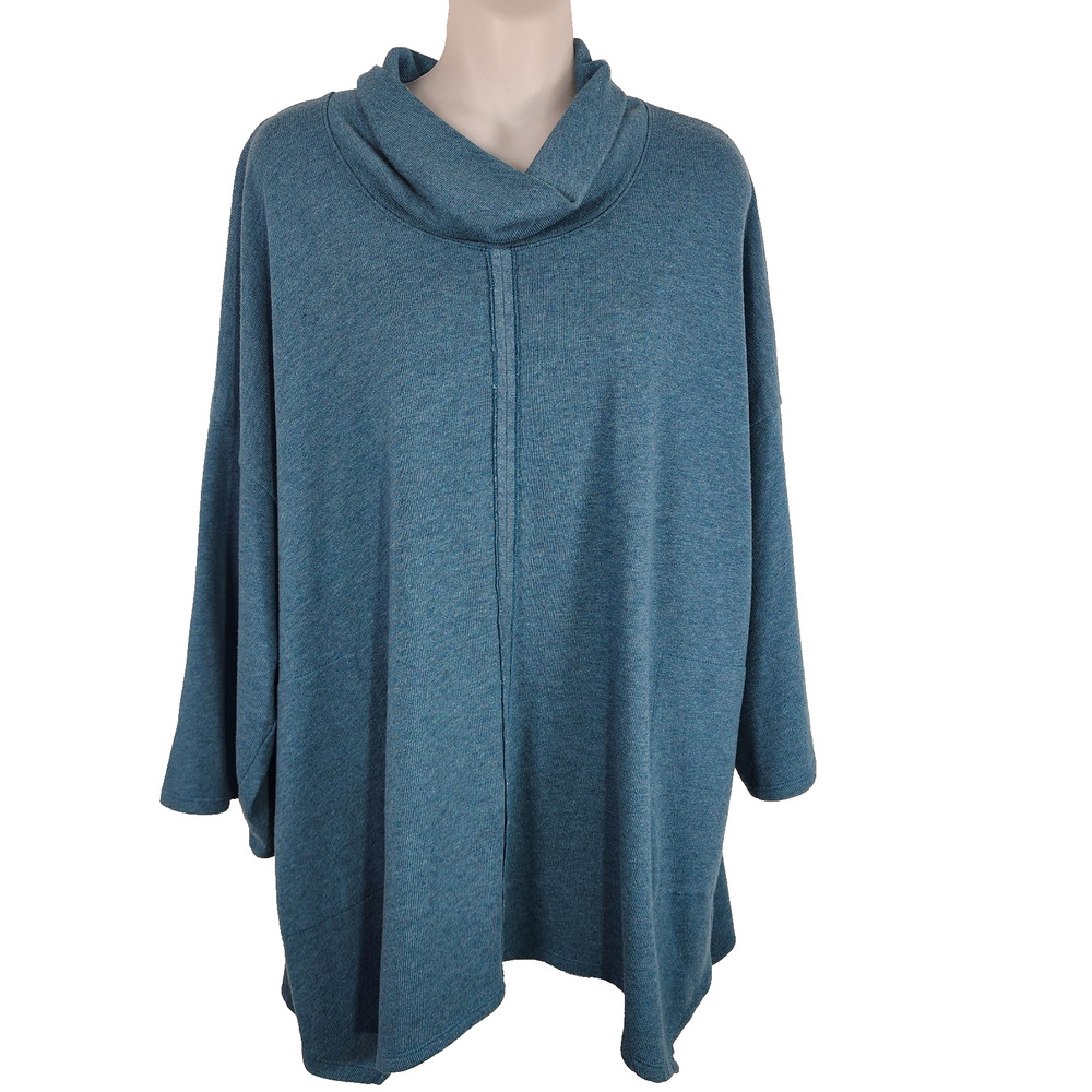 Pure J Jill Pullover Sweater Kimono Blue Lagenlook Oversized Cozy Tunic L Petite